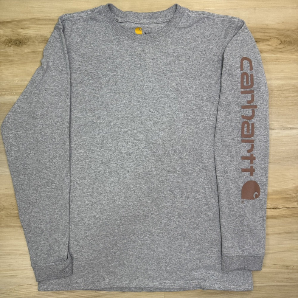 Carhartt Shirt Boys Youth Small S 4-6 Gray Long Sleeve Sleeve Graphic Logo Tee